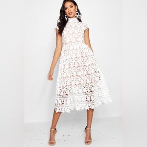 BOUTIQUE LACE MIDI SKATER BRIDESMAID DRESS